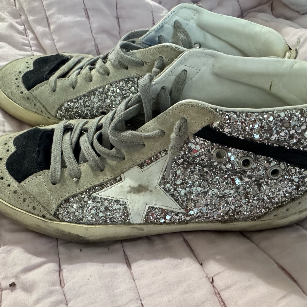 Golden Goose Silver and Navy Mid Star